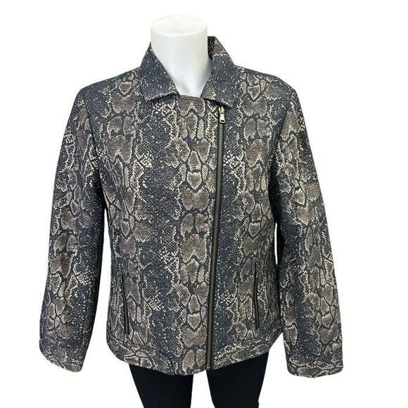 Chicos Snakeskin‎ Metallic Print Asymmetric Zip Moto Jacket Size 1 (M/8) - Picture 1 of 10